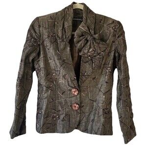 Women’s Blazer Beautiful Embroidered Design Decorative Bow and Buttons Jacket